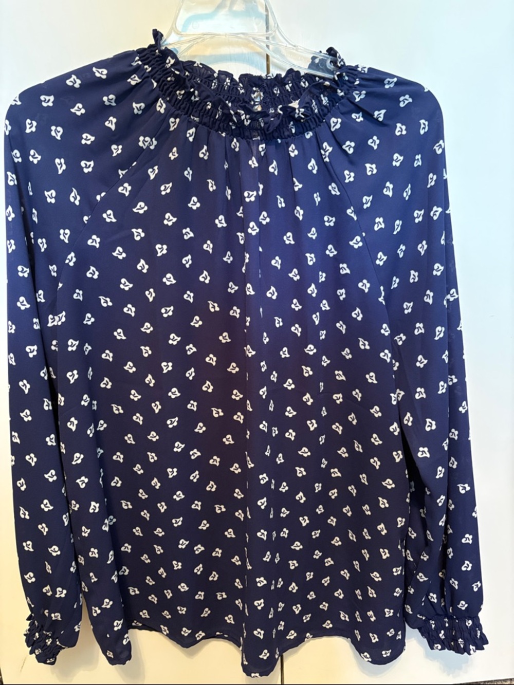 LOFT Navy Blue Floral Print Long Sleeve Blouse